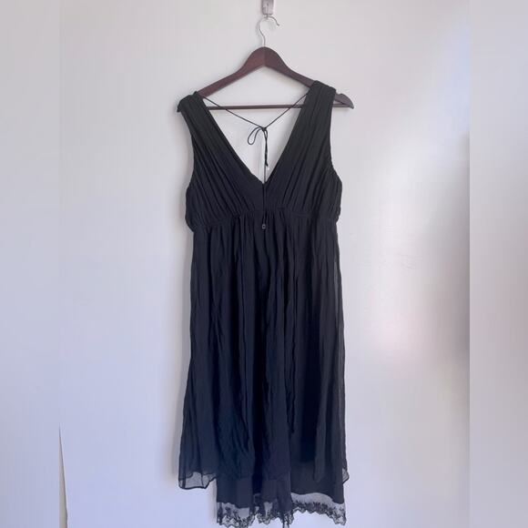 Jonathan Martin Women Dress Deep V size 12 100% Silk Lace Babydoll Tie Flowy - Picture 1 of 14